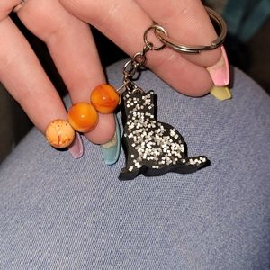 Handmade resin black/ orange Halloween keychain